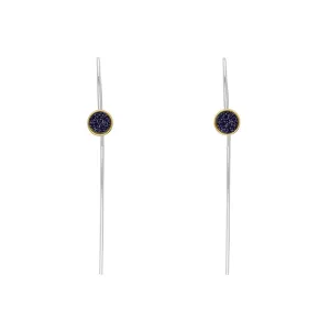 9ct Yellow Gold Sterling Silver Blue Goldstone Stepping Stones 5mm Round Hook Earrings