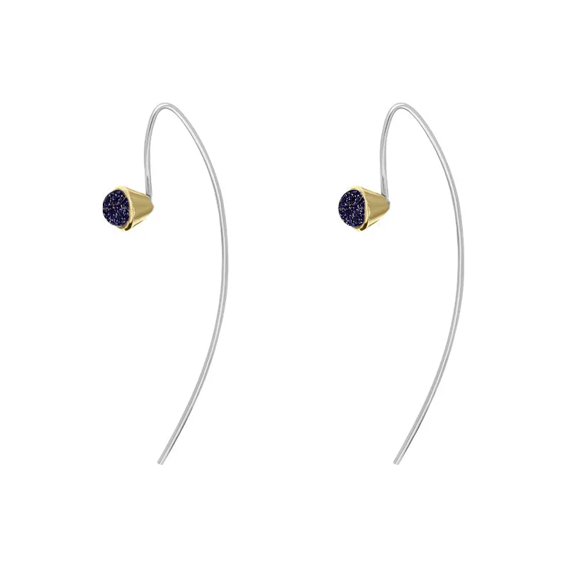 9ct Yellow Gold Sterling Silver Blue Goldstone Stepping Stones 5mm Round Hook Earrings