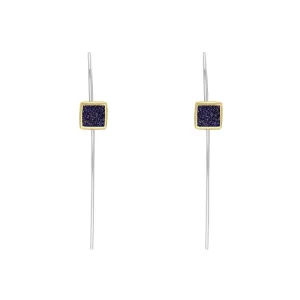 9ct Yellow Gold Sterling Silver Blue Goldstone Stepping Stones 5mm Square Hook Earrings