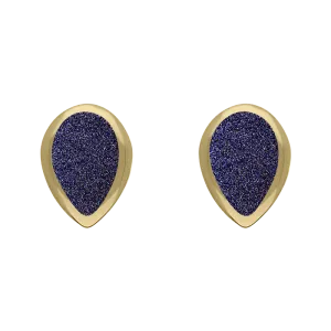 9ct Yellow Gold Sterling Silver Blue Goldstone Stepping Stones 5x7mm Pear Stud Earrings