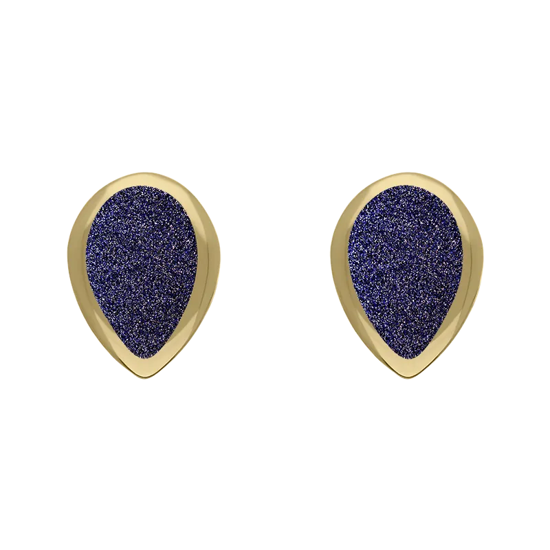 9ct Yellow Gold Sterling Silver Blue Goldstone Stepping Stones 5x7mm Pear Stud Earrings