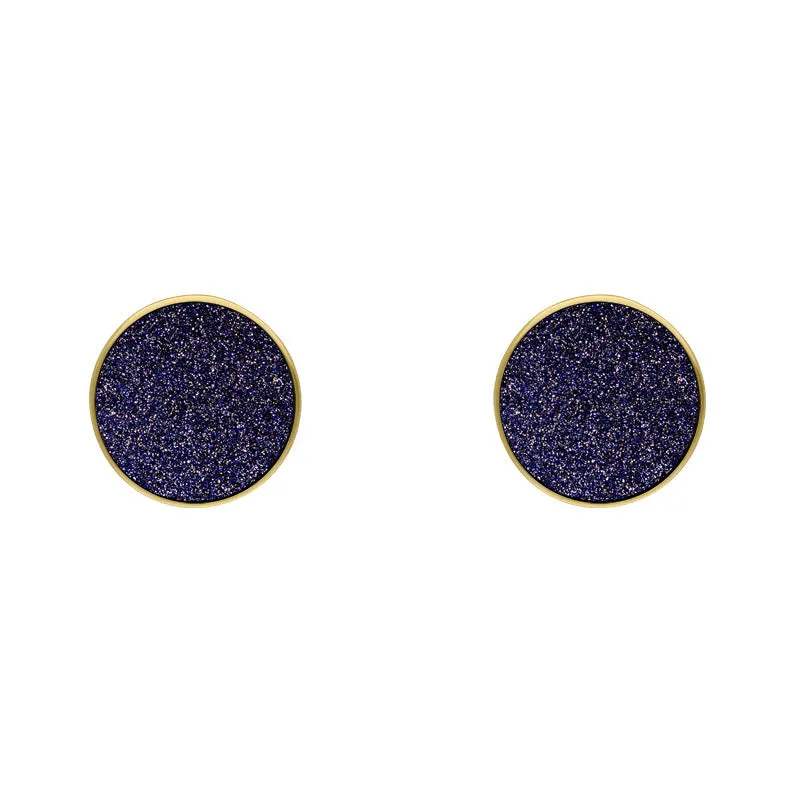 9ct Yellow Gold Sterling Silver Blue Goldstone Stepping Stones Bead Cup Stud Earrings