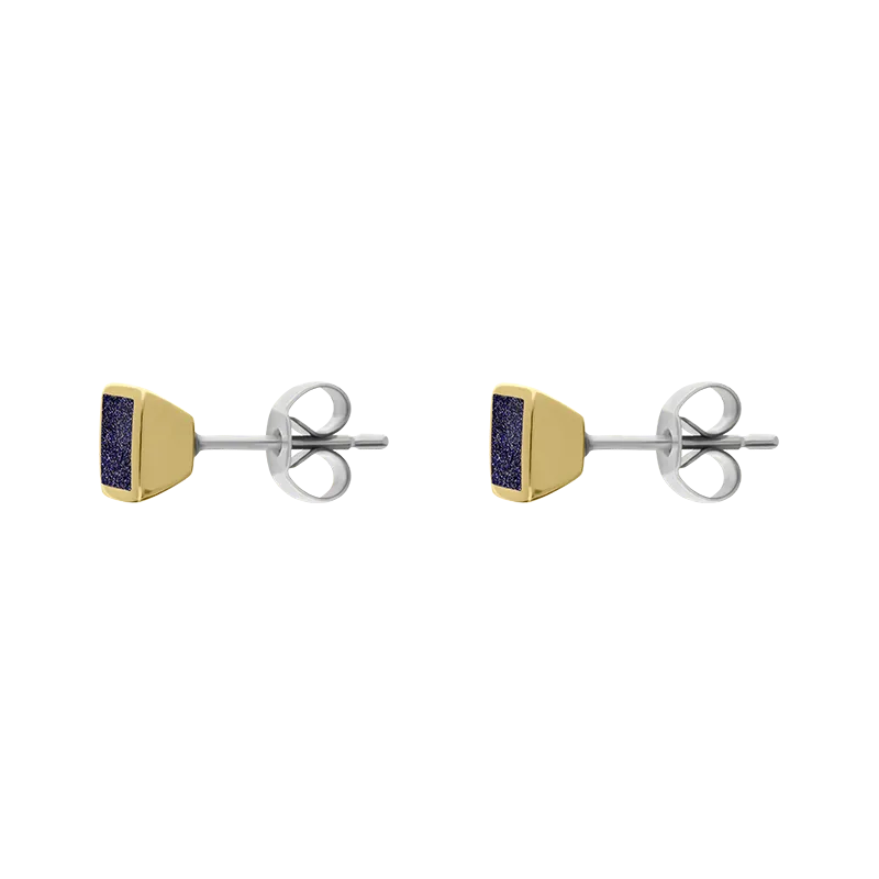 9ct Yellow Gold Sterling Silver Blue Goldstone Stepping Stones Square Stud Earrings