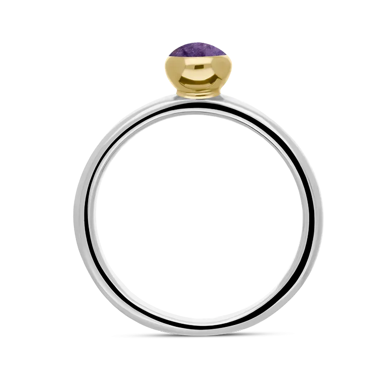 9ct Yellow Gold Sterling Silver Blue John Stepping Stones 5mm Round Bezel Set Ring