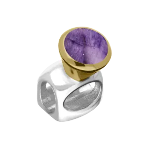 9ct Yellow Gold Sterling Silver Blue John Stepping Stones 5mm Round Charm
