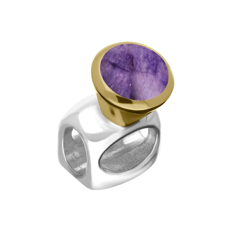 9ct Yellow Gold Sterling Silver Blue John Stepping Stones 5mm Round Charm