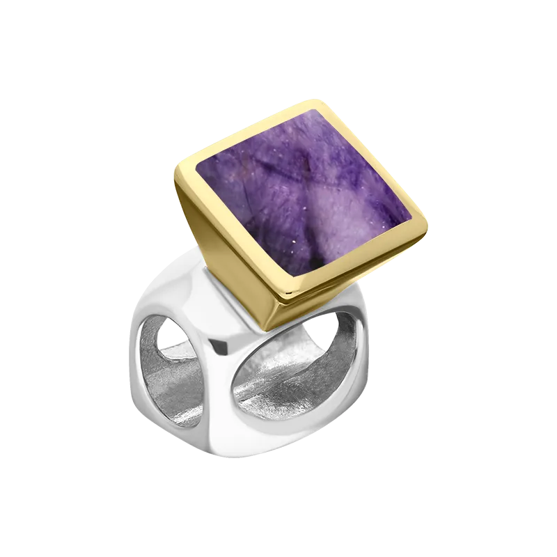 9ct Yellow Gold Sterling Silver Blue John Stepping Stones 5mm Square Charm
