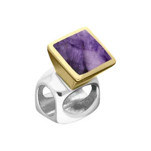 9ct Yellow Gold Sterling Silver Blue John Stepping Stones 5mm Square Charm