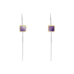 9ct Yellow Gold Sterling Silver Blue John Stepping Stones 5mm Square Hook Earrings