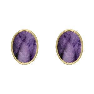 9ct Yellow Gold Sterling Silver Blue John Stepping Stones 6x8mm Oval Stud Earrings