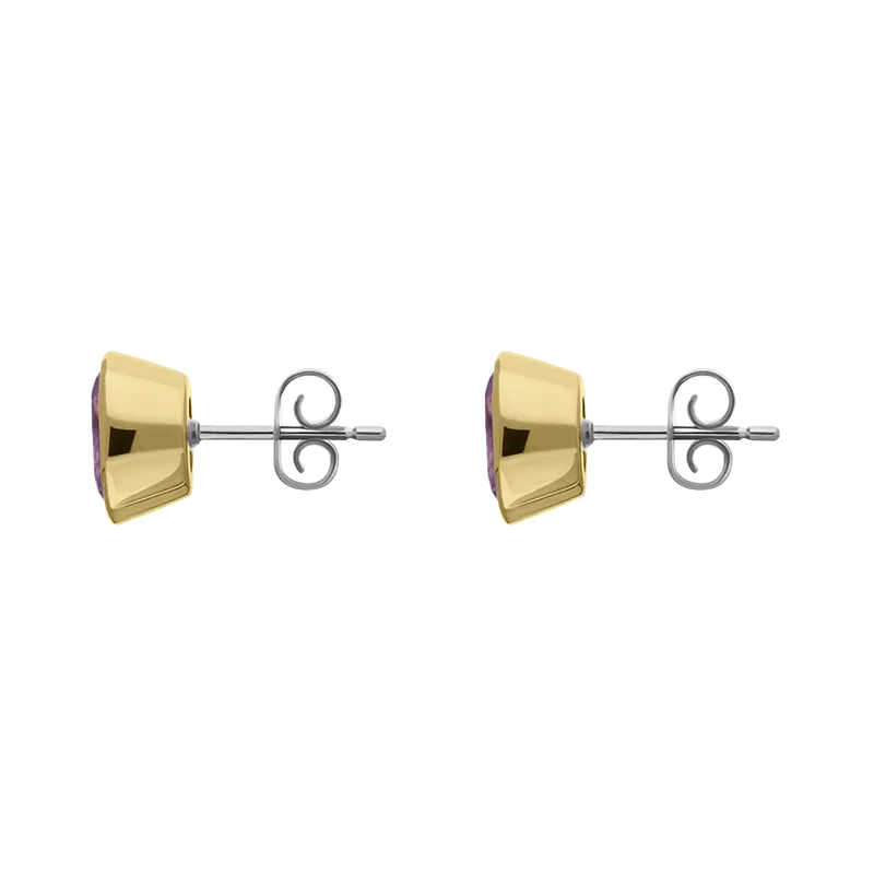9ct Yellow Gold Sterling Silver Blue John Stepping Stones 6x8mm Oval Stud Earrings