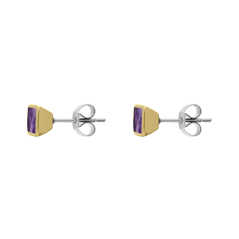 9ct Yellow Gold Sterling Silver Blue John Stepping Stones Square Stud Earrings