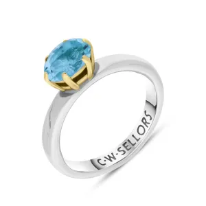 9ct Yellow Gold Sterling Silver Blue Topaz Stepping Stones 4x7mm Oval Claw Set Ring