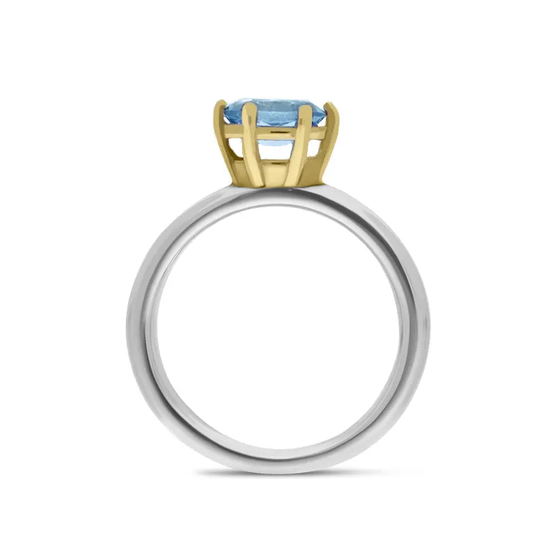 9ct Yellow Gold Sterling Silver Blue Topaz Stepping Stones 4x7mm Oval Claw Set Ring