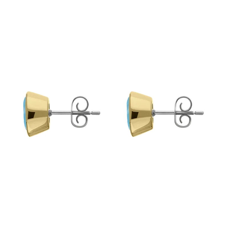 9ct Yellow Gold Sterling Silver Blue Topaz Stepping Stones 6x8mm Oval Stud Earrings
