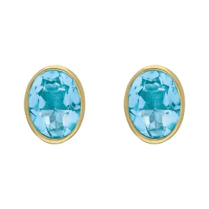 9ct Yellow Gold Sterling Silver Blue Topaz Stepping Stones 6x8mm Oval Stud Earrings