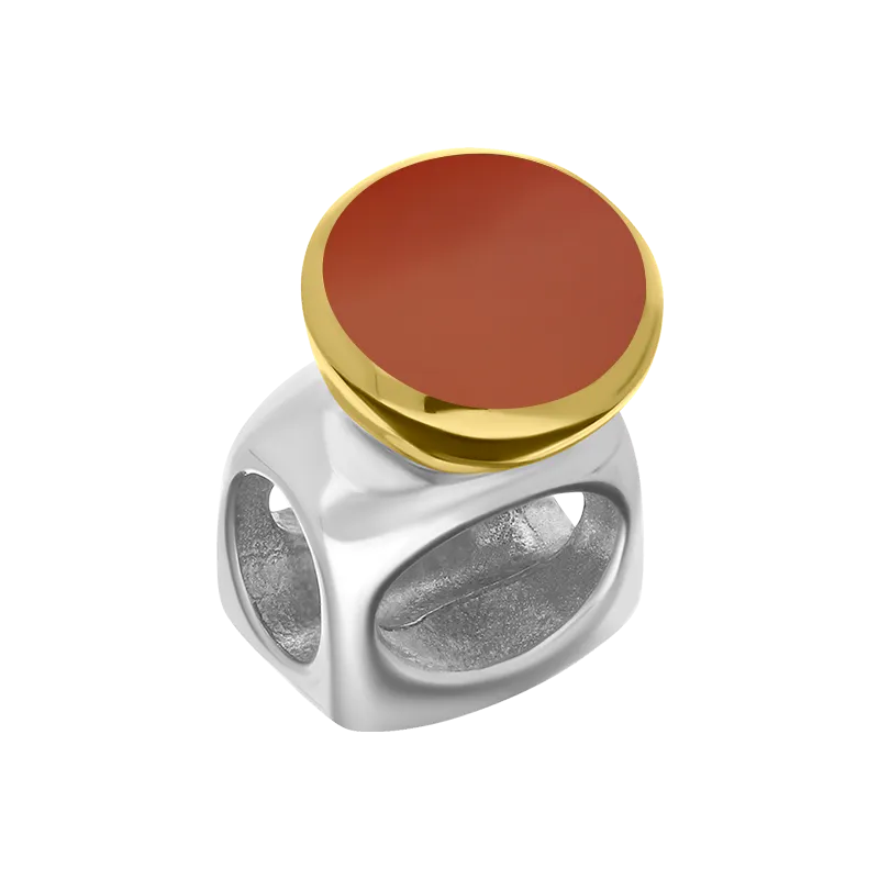 9ct Yellow Gold Sterling Silver Carnelian Stepping Stones 5mm Round Charm
