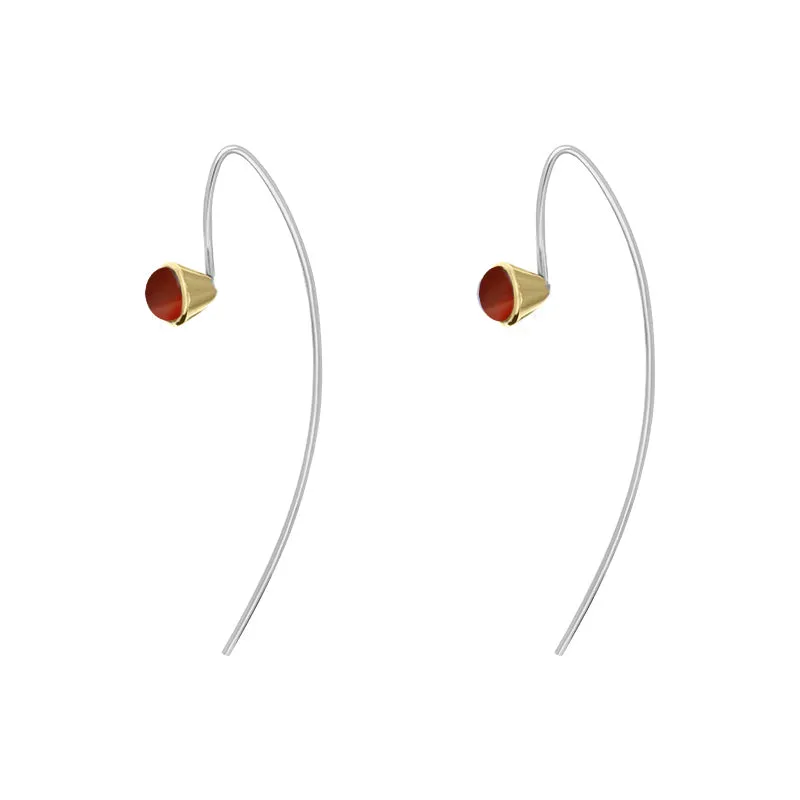 9ct Yellow Gold Sterling Silver Carnelian Stepping Stones 5mm Round Hook Earrings