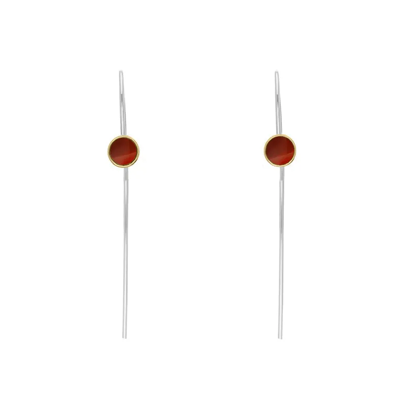 9ct Yellow Gold Sterling Silver Carnelian Stepping Stones 5mm Round Hook Earrings