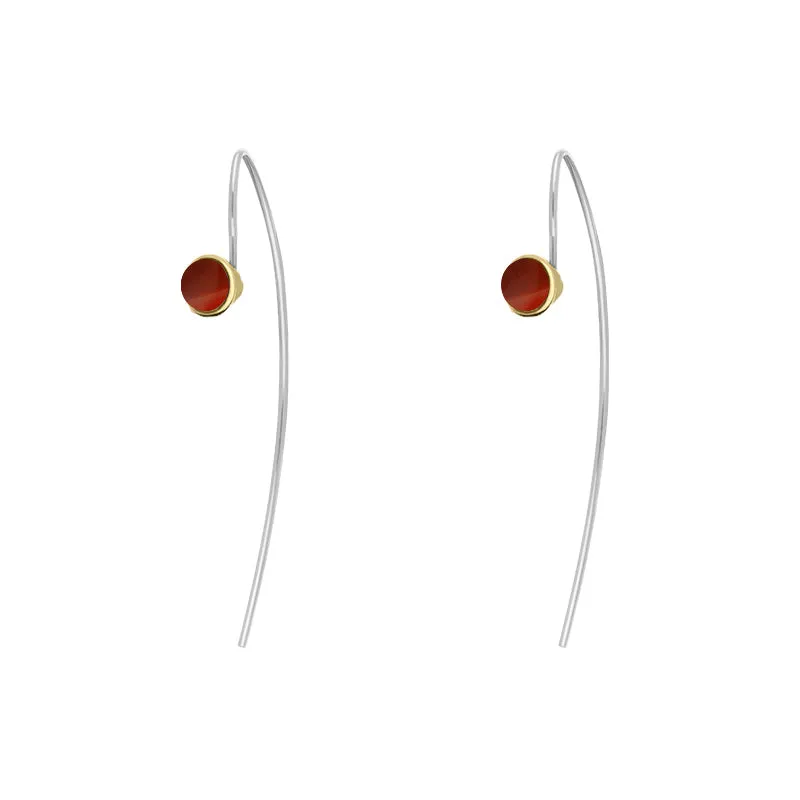 9ct Yellow Gold Sterling Silver Carnelian Stepping Stones 5mm Round Hook Earrings