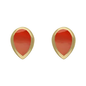 9ct Yellow Gold Sterling Silver Carnelian Stepping Stones 5x7mm Pear Stud Earrings