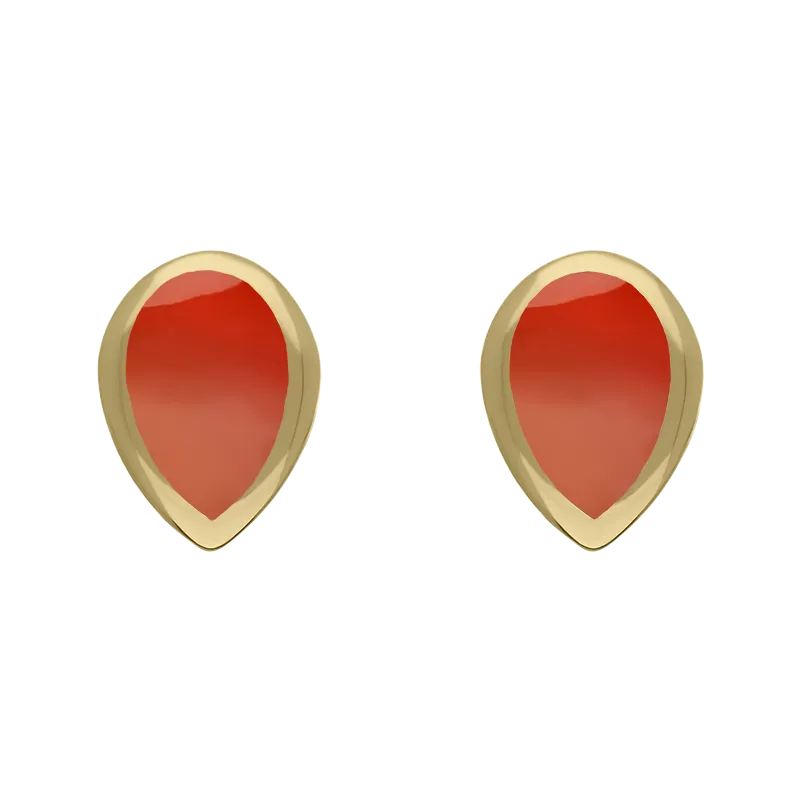 9ct Yellow Gold Sterling Silver Carnelian Stepping Stones 5x7mm Pear Stud Earrings