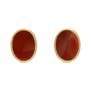 9ct Yellow Gold Sterling Silver Carnelian Stepping Stones 6x8mm Oval Stud Earrings