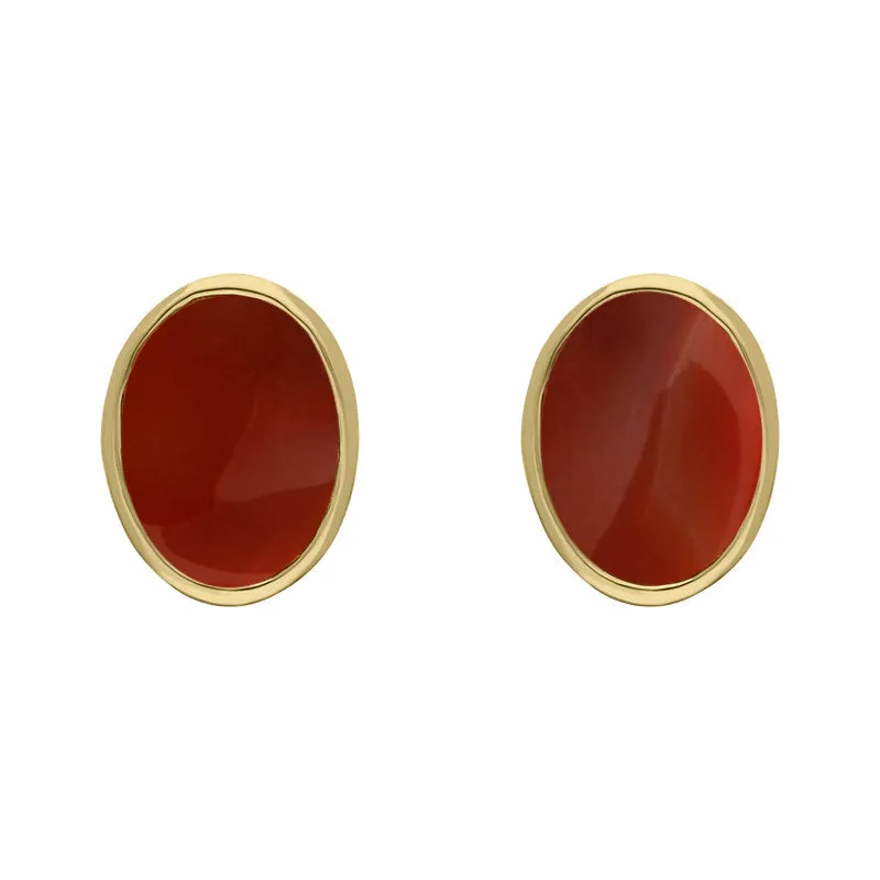 9ct Yellow Gold Sterling Silver Carnelian Stepping Stones 6x8mm Oval Stud Earrings