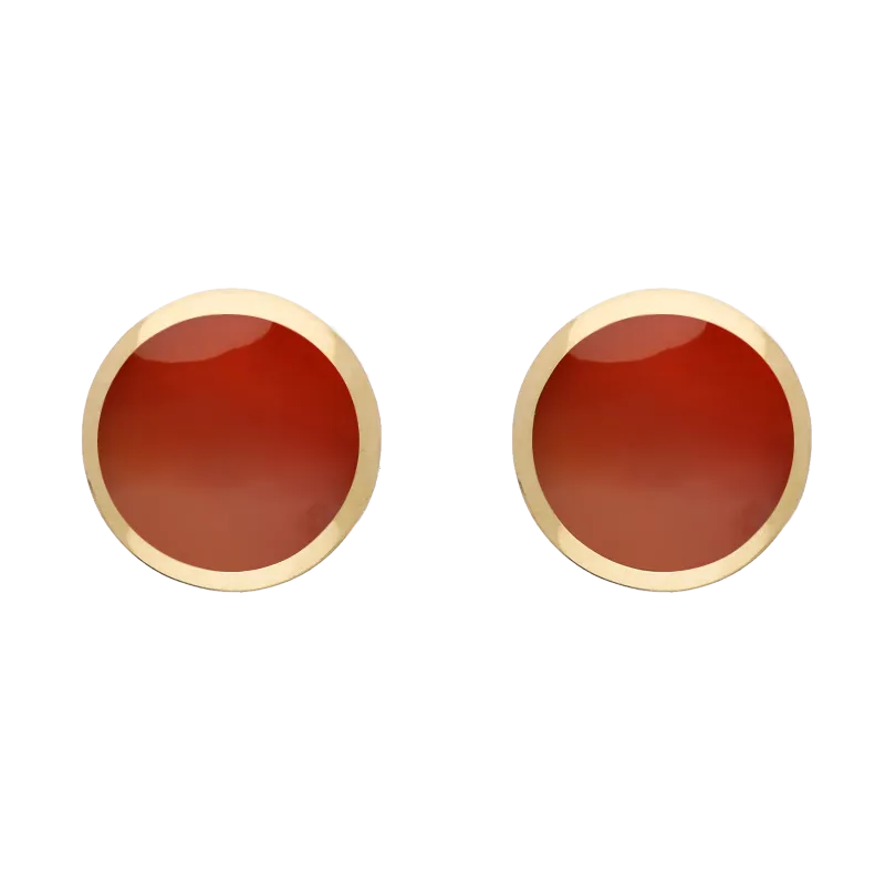 9ct Yellow Gold Sterling Silver Carnelian Stepping Stones Round Stud Earrings