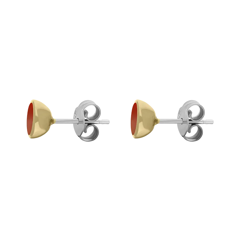 9ct Yellow Gold Sterling Silver Carnelian Stepping Stones Round Stud Earrings