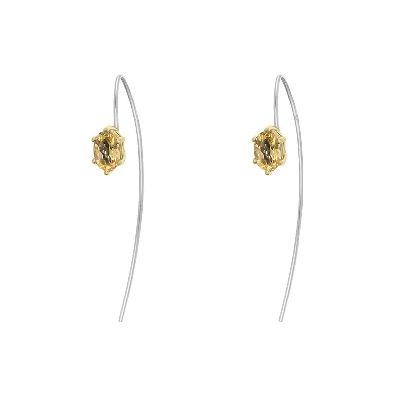9ct Yellow Gold Sterling Silver Citrine Stepping Stones 4x7mm Oval Claw Set Hook Earrings