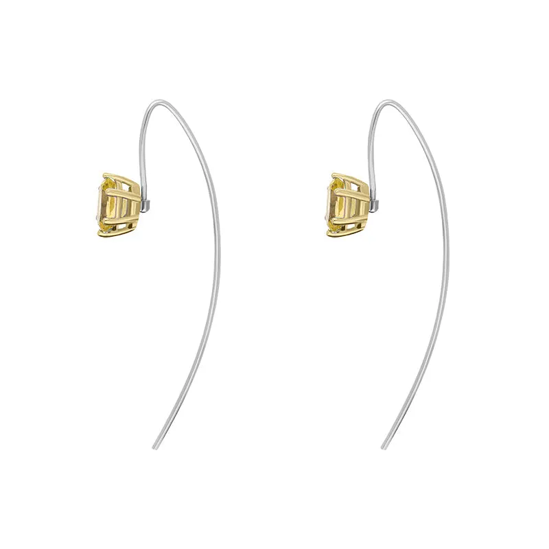 9ct Yellow Gold Sterling Silver Citrine Stepping Stones 4x7mm Oval Claw Set Hook Earrings