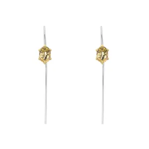 9ct Yellow Gold Sterling Silver Citrine Stepping Stones 4x7mm Oval Claw Set Hook Earrings