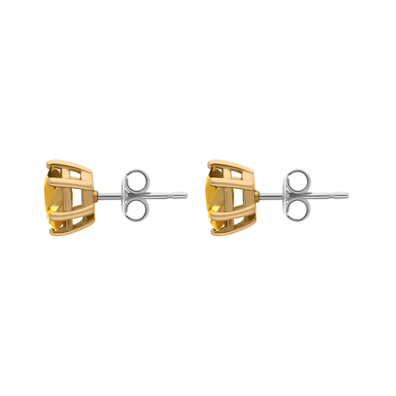 9ct Yellow Gold Sterling Silver Citrine Stepping Stones 4x7mm Oval Claw Set Stud Earrings
