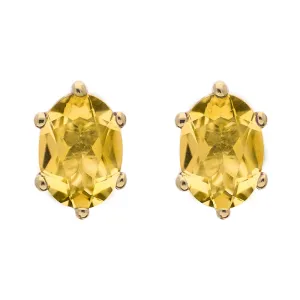 9ct Yellow Gold Sterling Silver Citrine Stepping Stones 4x7mm Oval Claw Set Stud Earrings