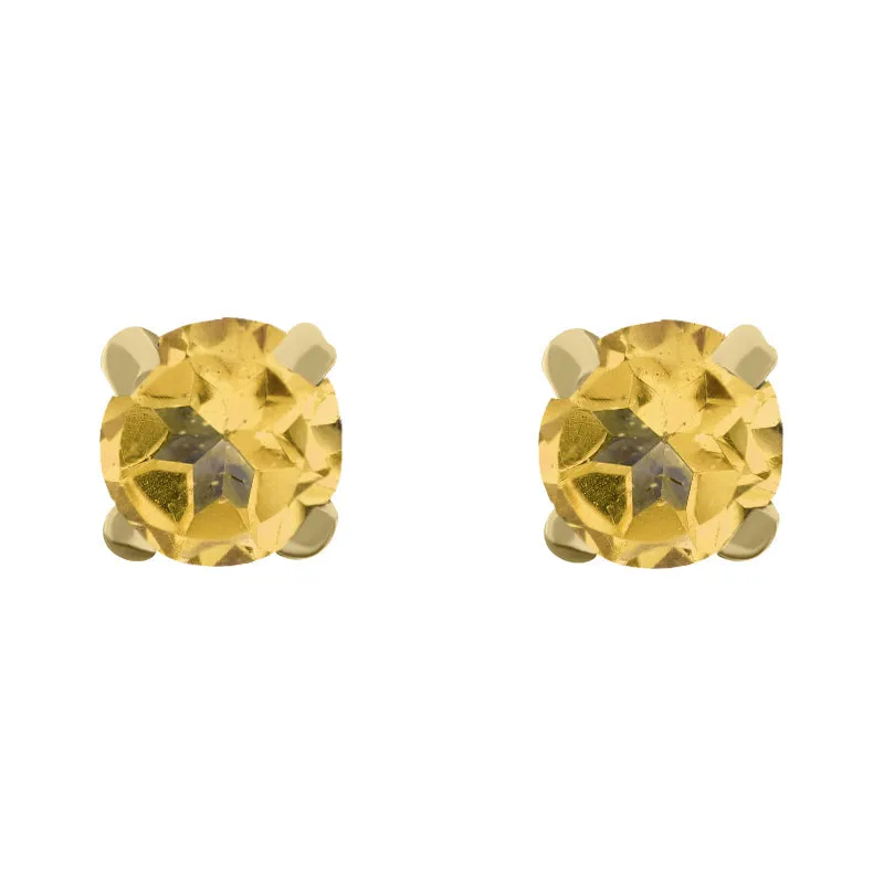 9ct Yellow Gold Sterling Silver Citrine Stepping Stones 5mm Round Claw Set Stud Earrings