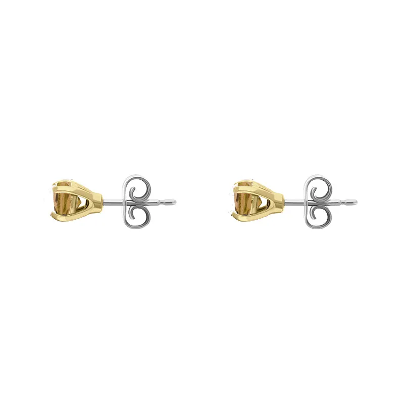 9ct Yellow Gold Sterling Silver Citrine Stepping Stones 5mm Round Claw Set Stud Earrings