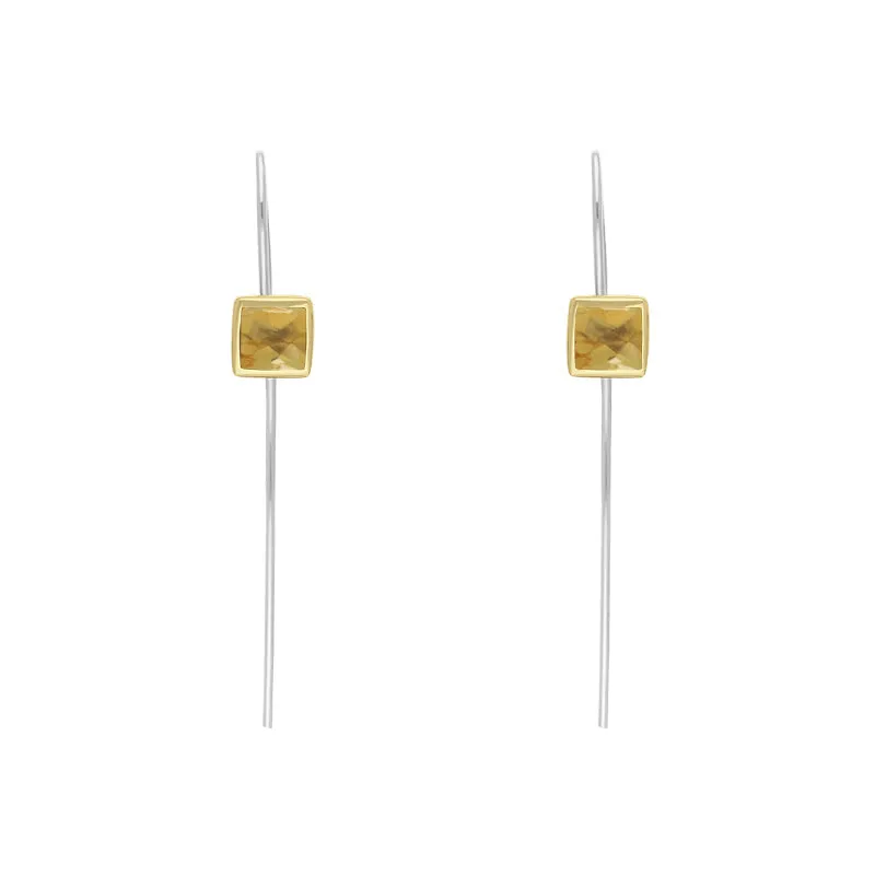 9ct Yellow Gold Sterling Silver Citrine Stepping Stones 5mm Square Hook Earrings