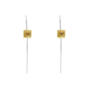 9ct Yellow Gold Sterling Silver Citrine Stepping Stones 5mm Square Hook Earrings