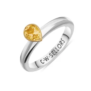 9ct Yellow Gold Sterling Silver Citrine Stepping Stones 5x7mm Pear Cut Bezel Set Ring