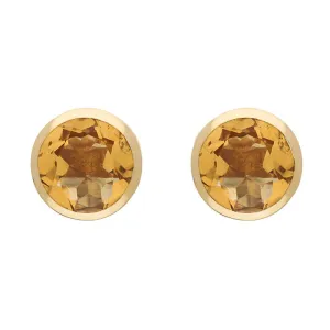 9ct Yellow Gold Sterling Silver Citrine Stepping Stones Round Stud Earrings