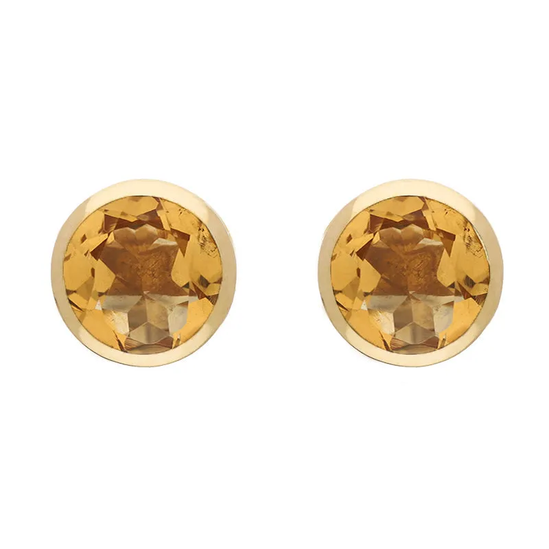 9ct Yellow Gold Sterling Silver Citrine Stepping Stones Round Stud Earrings