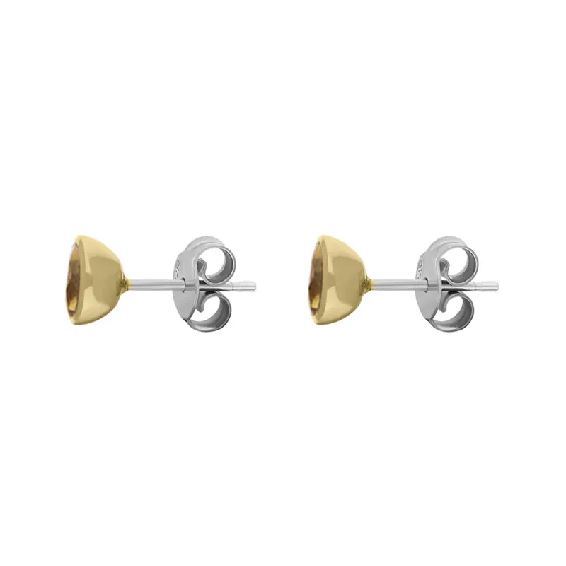 9ct Yellow Gold Sterling Silver Citrine Stepping Stones Round Stud Earrings