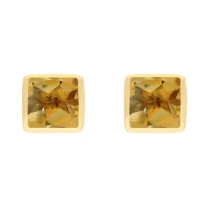 9ct Yellow Gold Sterling Silver Citrine Stepping Stones Square Stud Earrings