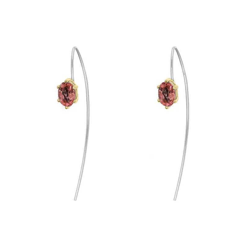 9ct Yellow Gold Sterling Silver Garnet Stepping Stones 4x7mm Oval Claw Set Hook Earrings