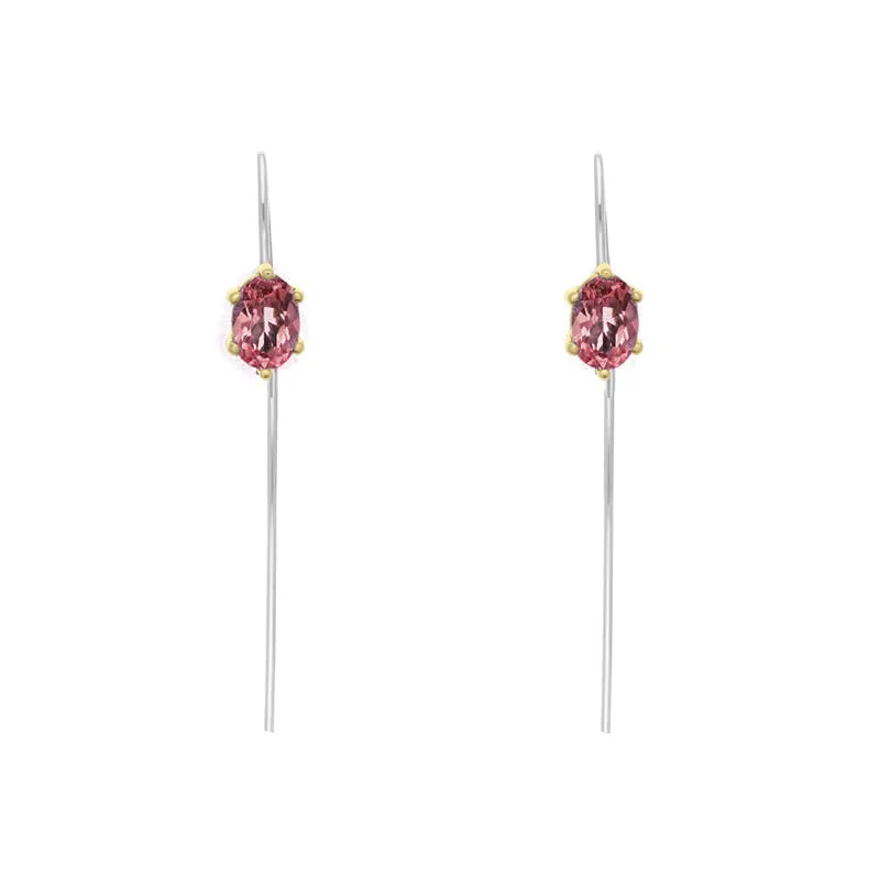 9ct Yellow Gold Sterling Silver Garnet Stepping Stones 4x7mm Oval Claw Set Hook Earrings