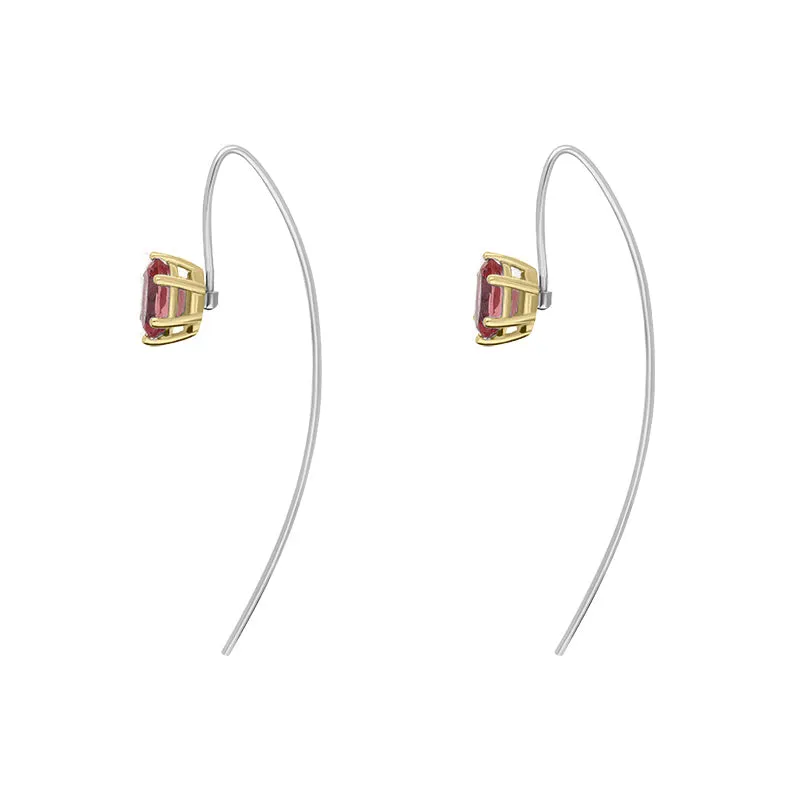 9ct Yellow Gold Sterling Silver Garnet Stepping Stones 4x7mm Oval Claw Set Hook Earrings