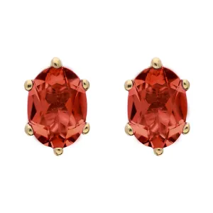 9ct Yellow Gold Sterling Silver Garnet Stepping Stones 4x7mm Oval Claw Set Stud Earrings