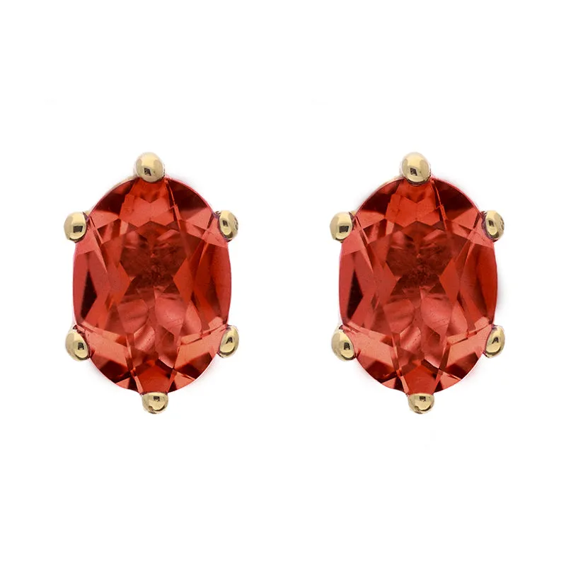 9ct Yellow Gold Sterling Silver Garnet Stepping Stones 4x7mm Oval Claw Set Stud Earrings