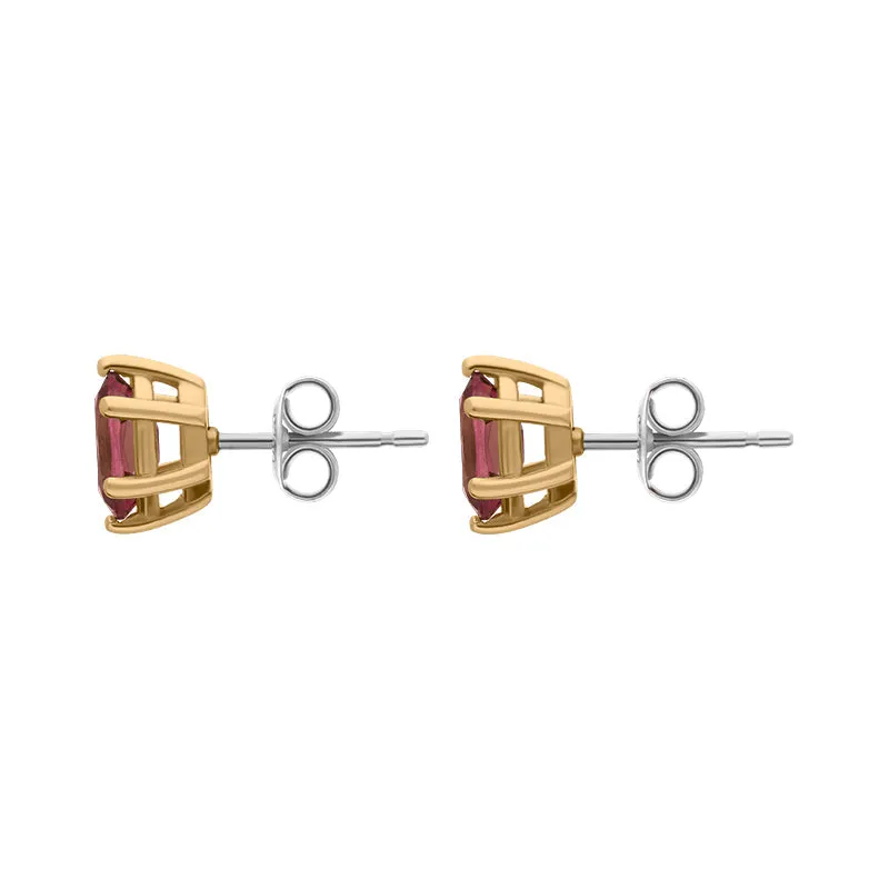 9ct Yellow Gold Sterling Silver Garnet Stepping Stones 4x7mm Oval Claw Set Stud Earrings